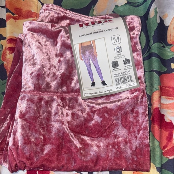 RBX Pants - RBX Crushed Velvet Leggings in Dusty Rose